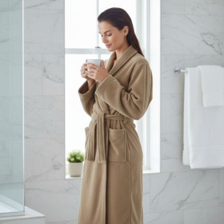 Едноцветен  халат за баня Хавана кафяв