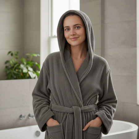 Едноцветен  халат за баня Бамбук Сиво-Кафяв