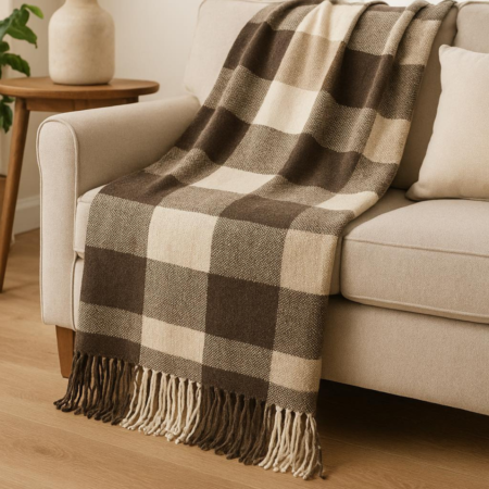 Одеяло с вълна - Палермо кафяво каре