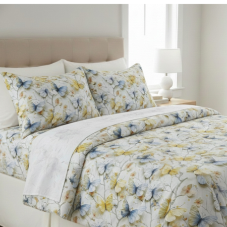 Спален комплект ранфорс - Сини и Жълти Пеперуди 5Д