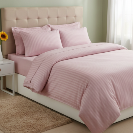 Спален комплект Памучен сатен - Розово Райе