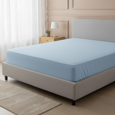 Долен чаршаф с ластик от памучно трико - Син