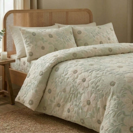 Спален комплект ранфорс - Плетени Зелени Цветя 5Д